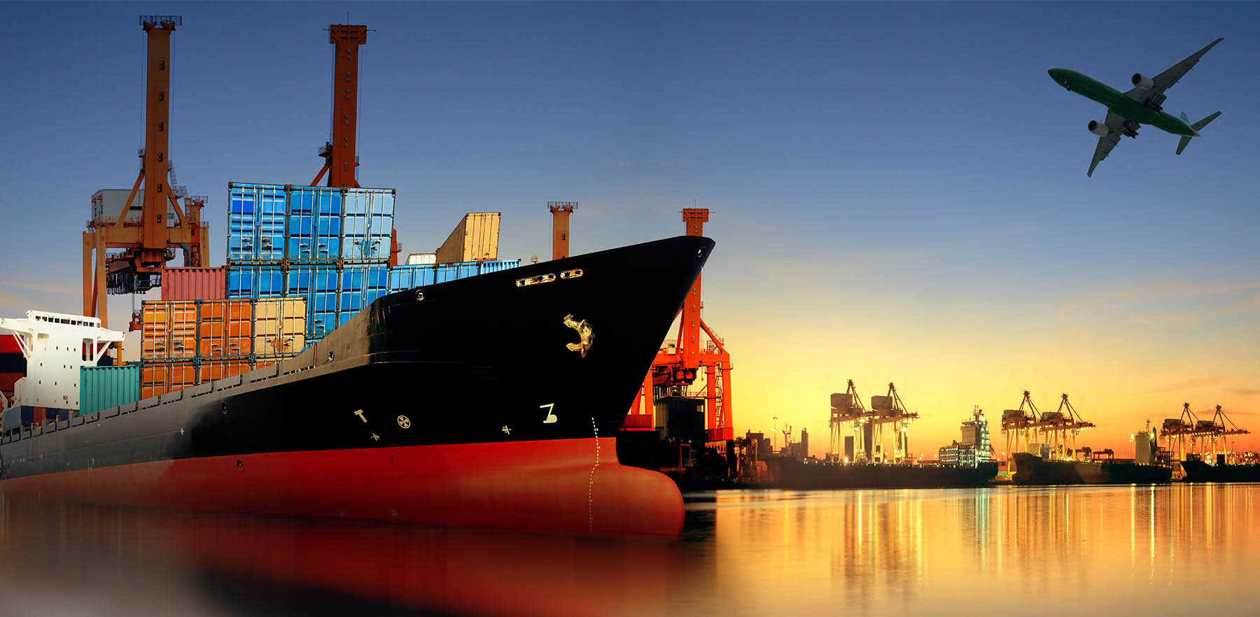 Ocean freight at golden hour